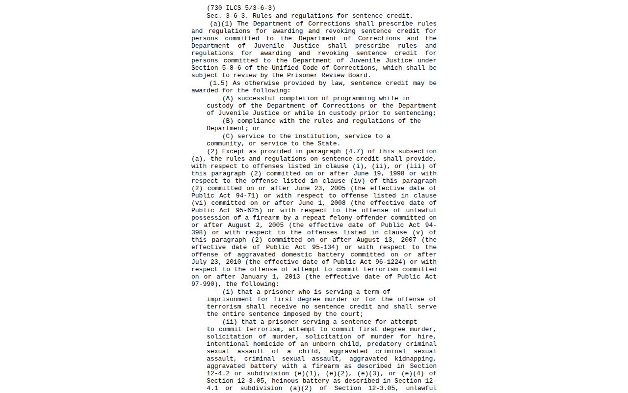 Illinois sentence credit law for a Fulton County projected release date