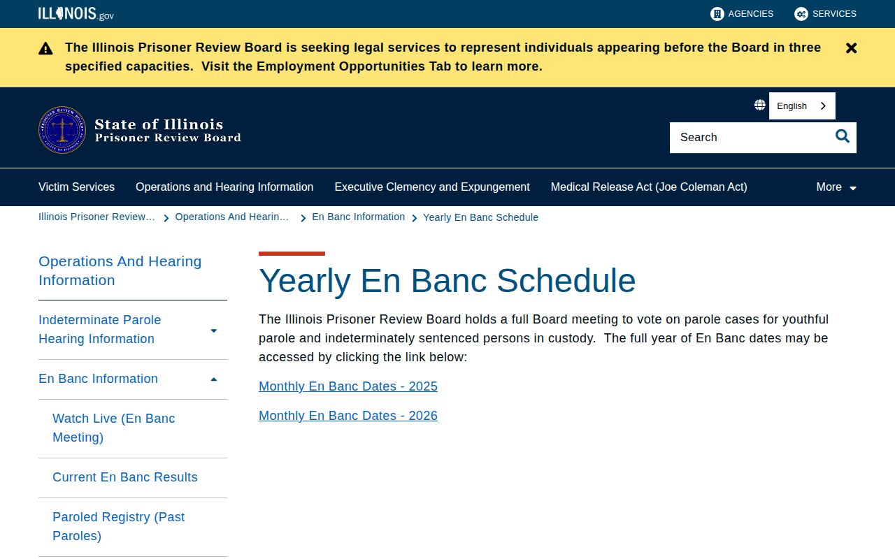 Fulton County parole hearing schedule from the Illinois Prisoner Review Board