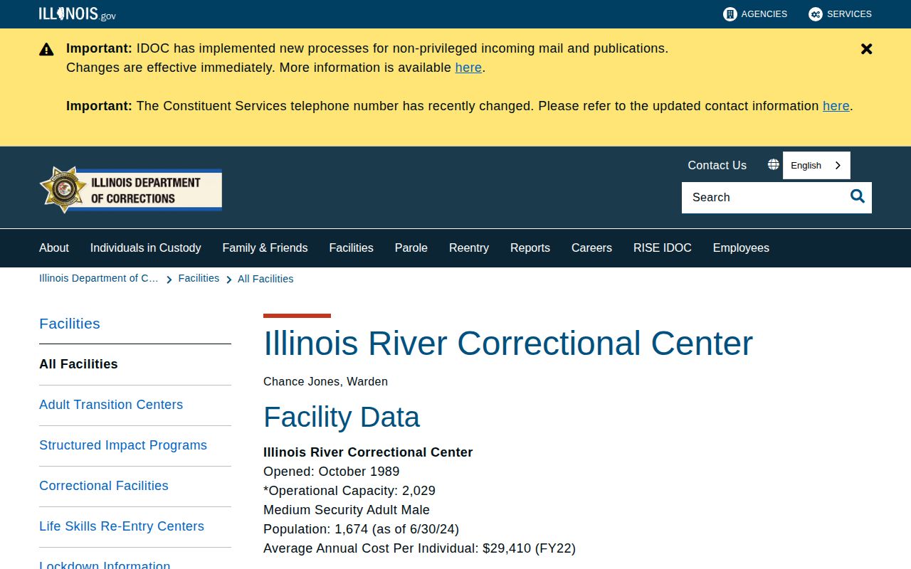 Illinois River Correctional Center official state prison release source
